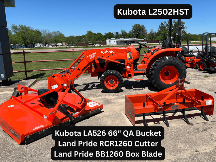 L2502 TRACTOR PACKAGE WITH LOADER, CUTTER AND BOX BLADE!