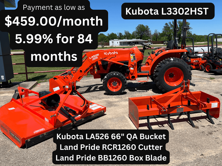 L3302 TRACTOR PACKAGE WITH LOADER, CUTTER AND BOX BLADE!