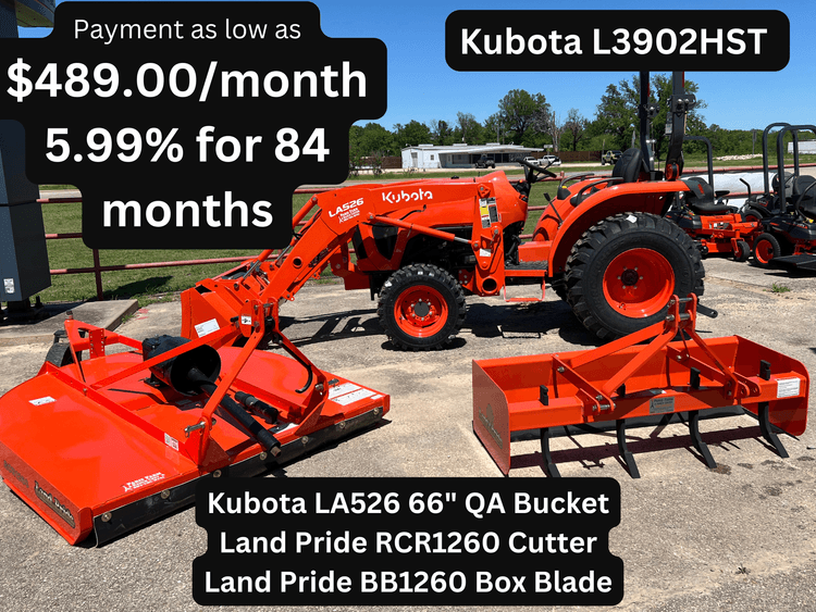 L3902 TRACTOR PACKAGE WITH LOADER, CUTTER AND BOX BLADE!