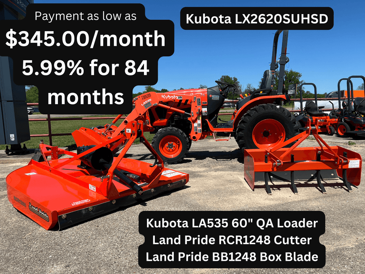LX2620SUHSD TRACTOR PACKAGE WITH LOADER, CUTTER AND BOX BLADE!